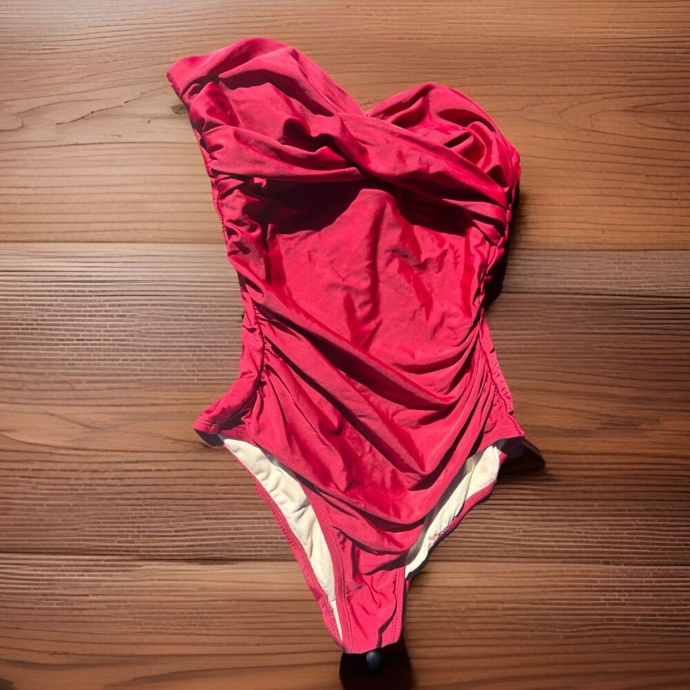 Kona Sol Womens Sz M Ruched Strapless One Piece Swimsuit Maroon Excellent Cond
